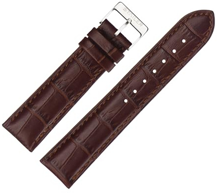 Stailer | Uhrenarmband aus echtem Leder mit Alligatorprägung | Lederarmband mit Edelstahl Metall Schließe | 20mm (L) | Braun | Unisex