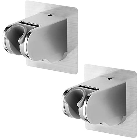 MIAOHUI Duschhalterung Ohne Bohren, Kleber Winkel Verstellbar Brausehalter, Wand Montierte Handbrause Halterung, Duschkopfhalterung Ohne Bohren, Duschkopf Halterung für die wand Bad (2Pcs, Chrom)