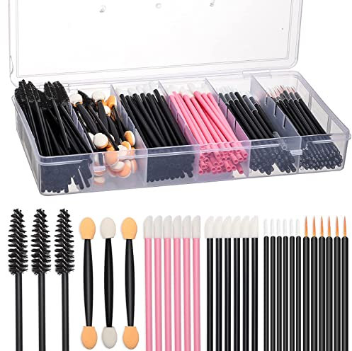 Einweg-Make-up-Werkzeug-Set, Augenbrauenpinsel, Mascara-Pinsel, Lippenapplikatoren, Lidschatten-Applikatoren, Eyeliner-Pinsel, JASSINS Make-up, Einweg-Zubehör mit Organizer-Box, 300 Stück