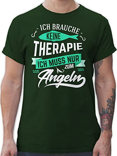 T-Shirt Herren - Angler Geschenke & Zubehör - Ich Brauche Keine Therapie Angeln - XL - Dunkelgrün - Geschenk für angelshirts Angel fischen Shirt angelbekleidung Fischerei muss nur Tshirt
