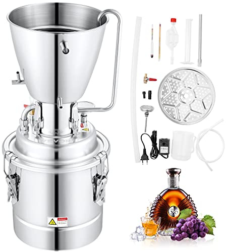 VEVOR Destilador de Alcohol para Uso Doméstico con Bomba de Agua 6,8-8 W Capacidad de 70L Kit de Destilación de Alcohol de Acero Inoxidable Kit de Destilador de Agua para Vino, Licor, Aceite Esencial