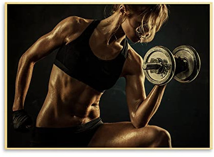 REYTOL Sexy Frauen Fitness Poster Hanteln Gewichtheber Sportler Leinwand Wand Bilder Fitnessraum sexy Frau Arbeit mit Hanteln Wandbilder Fitnessstudio Dekor（Kein Rahmen）