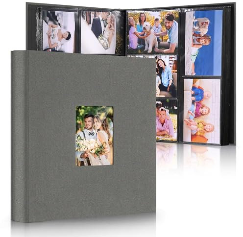 DazSpirit Großes Fotoalbum Einsteckalbum für 600 Fotos (10x15 cm) - Leinenbindung, Personalisierbar, Ideal für Familie, Hochzeiten, Reisen & Baby-Erinnerungen, Fotobuch zum Einstecken, Grau