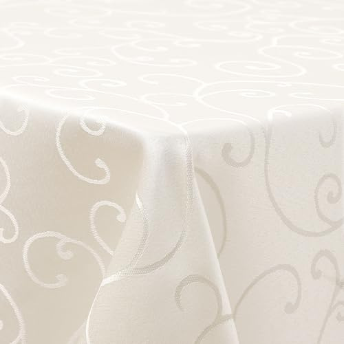 Homaxy Tischdecke Abwaschbar Jacquard Rechteckig 130x220cm, Beige | Damast Design, Schmutzabweisend, Dick & Langlebig, Pflegeleicht Maschinenwaschbar, Für Küche Party Garten