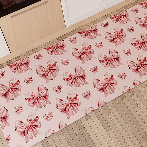 PETTI Artigiani Italiani - Küchenteppich, rutschfest, waschbar, Küchenläufer, Küchenläufer, 52 x 180 cm, rosa Schleifen-Design, 100% Made in Italy