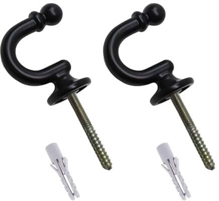 2pack Tie Hooks - Black Curtain Tie Backs Hooks for Curtains & Clothes