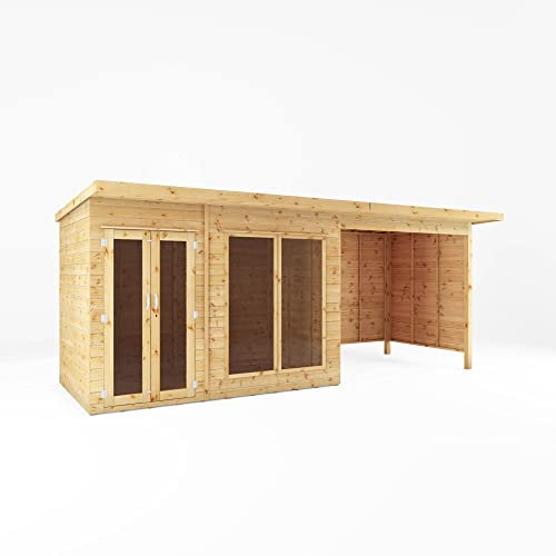 WALTONS 18x6 Maine Summerhouse | Pent Roof | Shiplap Tongue and Groove | Wooden Garden Room Log Cabin | Garden Storage Shed Summer House + Patio Area