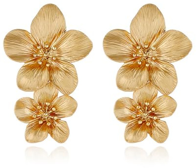 FDEETY Ohrringe Mode Doppelschichtige Blumen Tropfen Ohrringe Böhmische Blume Ohrringe Übertriebene Blumenohrringe Modeschmuck für Damen