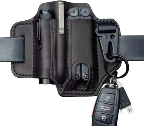 Multitool Fodero in Pelle Tasca Organizer, Guaina in Pelle per EDC Organizer Cintura Loop Multitool Holder in Pelle con Portachiavi per Cintura e Torcia Fodero Multitool Pouch