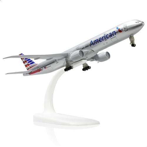 QIYUMOKE 1:300 777 Flugzeugmodell Metall mit Ständer für American
