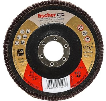 Fischer FFD-AP 115 K120 INOX Disco Abrasivo Lamellare allo Zirconio ad Alte Prestazioni per Rettifica di Acciaio e Acciaio Inossidabile, Flap-disc, per Smerigliatrice Angolare, 1 pz