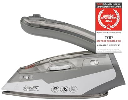 TZS First Austria Reisebügeleisen | praktisches Mini Bügeleisen mit Klappgriff | leichtes Reise Bügeleisen 750g | Spannungswähler 110/220 Volt - ideal für Urlaub, Reise, Camping | Keramiksohle