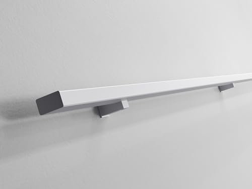 Sellon24® Wandhandlauf Handlauf Stahl RAL Treppen Pulverbeschichtet Schwarz Anthrazit Weiß eckig Halterung Wand matt Geländer Feinstruktur weiss black LOFT Sicherung SLIM (RAL 9016 WEIß, 150 cm)