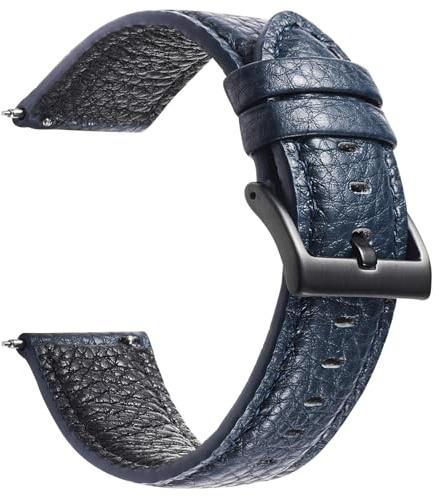 TODYSTRAP Cinturino Orologio 20mm Pelle, Cinturino Orologio Uomo Nero in Pelle Lychee, Cinturini per Orologi Morbido di Ricambio, Cinturino Smartwatch con Fibbia Argento, 20mm 22mm