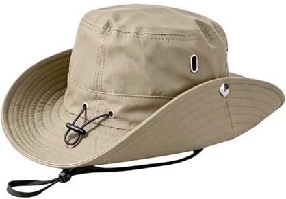 JFAN Cappello Pescatore Uomo Donna Tesa Larga Pieghevole UV Leggero Traspirante Cappello da Sole Esterno per Pesca Campeggio Trekking Spiaggia(Beige,Taglia Unica)