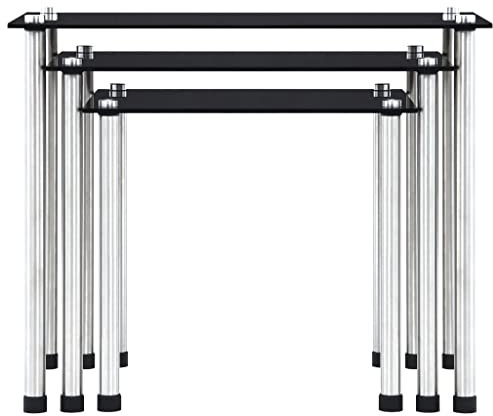 ULUYYUC Balkontisch Klein Beistelltisch Outdoor Wetterfest Gartentisch Wetterfest Couchtisch Klein - Satztische 3 STK. Schwarz Hartglas für Garten Schlafzimmer Balkon Wohnbereich