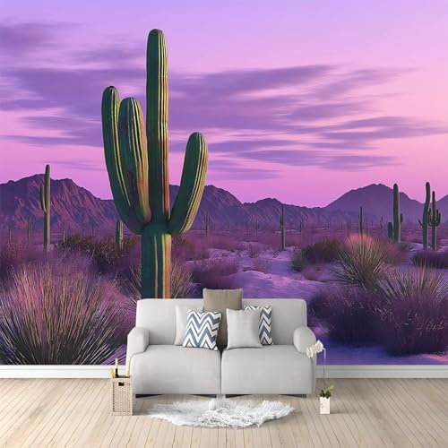 Photo Wallpaper Purple Desert Cactus 350x256 cm Non-Woven Murals Wall Papers, 3D Large Poster Mural Bedroom Living Room Sofa TV Backdrop Wall Murals Wallpaper
