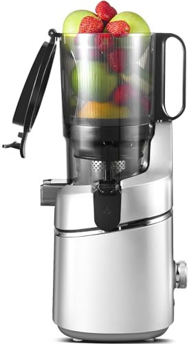 AMZCHEF Extractor de Verduras y Zumos Automático, 1,8L Capacidad y 145MM Apertura Licuadora para Frutas y Verduras Entera, 250W Licuadora Prensado en Frio Lento con Triple Filtro - Plata