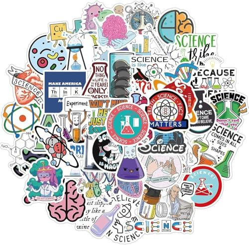 XIANMY Science Stickers 50pcs, PVC Sticker Pack for Laptops and Bottles