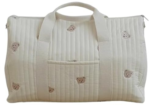 Sac d'Accouchement Hôpital Maman et Poussette - Voyage et Langer avec Grande Capacité en Tissu de Coton Léger, Crème