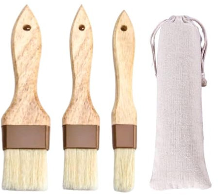 CHROMACRAFT 3 Brochas De Repostería con 1 Bolsa De Almacenamiento, Brocha para Parrilla, Brocha para Aceite con Mango De Madera, Herramientas para Hornear, Suministros De Cocina