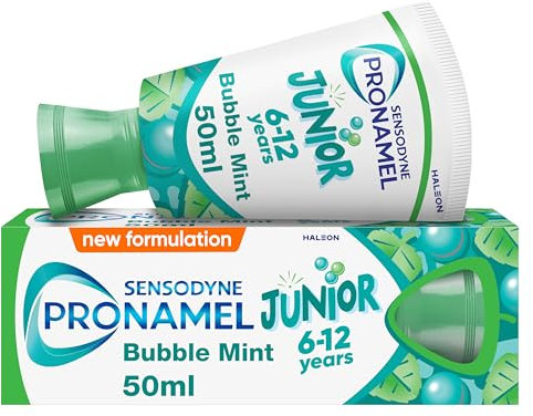 Sensodyne Pronamel Junior 6-12 Years Toothpaste for Juniors, 2X Stronger Enamel Defence*, Bubble Mint Flavour, 50 ml *Protection from Sugar acids vs Your Mouth’s Natural defences.