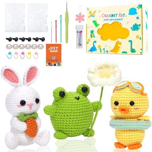 BLAESIFF Häkelset für Anfänger, Starter Häkeln Tiere Set, Crochet Set Tiere Häkeln Set mit Anleitung, Häkelnadeln, Häkelgarn,Schritt für Schritt Video Anleitungen, Anfänger für Erwachsen
