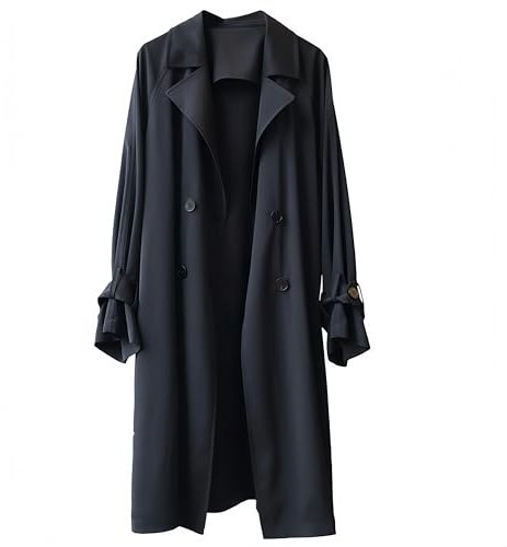 LCDIUDIU Trench Lungo Da Donna, Antivento, Doppiopetto, con Risvolto, Manica Lunga, Giacca Estiva, Spolverino Fluido, Capispalla Casual Da Lavoro, Ufficio, Estate, Primavera, Nero M
