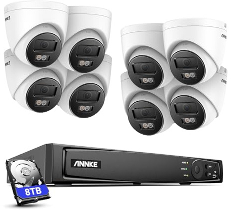 ANNKE 4K PoE Surveillance System, 16 Channel 12MP NVR with 8TB HDD and 8X 8MP Security IP Cameras, Person/Vehicle Detection, Remote Access,100 ft Night Vision, CCTV Camera System for 24/7 Recording