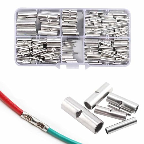 Wjelet 200 pezzi Connettori a compressione, set di connettori a crimpatura, connettori per cavi in rame non isolati, manicotti di connessione crimpati elettrici per riparazioni fai da te, veicoli
