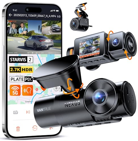 VANTRUE N4S Triple Dashcam Coche 2.7K+2.5K+2.5K Delantero y Trasero Interior, 5GHz WiFi GPS Cámara integrada por Infrarrojos, 3 Canuax HDR 360 Grados, Control de Voz, 10s Pregrabación, MAX 1 TB