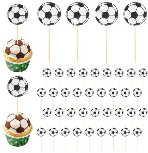 Larrel 40 Stück Cupcake Tortendeko Fussball, Kuchen Deko Fußball Toppers Muffin Deko für Kinder Geburtstag Party, Babyparty, Kuchendekoration, Fußball Mottoparty