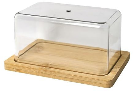 BANGHA Mantequillera,Mantequera 2 Platos de Mantequilla de bambú for encimera con Tapa acrílica Transparente, Recipiente for Mantequilla for Cocina, vajilla for Mantequilla