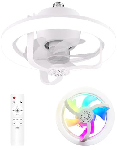 Modern Ceiling Fans with Lights and Remote, 360° Oscillation, RGB Fan Light Dimmable with Aromatherapy Slot, Timer Function, E27 11 inches Quiet 3 Speeds Ceiling Fan Light for Bedroom, Small Spaces