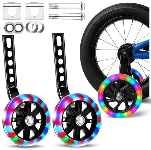 ZOLTA Stützräder Kinderfahrrad mit LED – 11 cm Leuchtende Seitenräder – Für 12–20 Zoll Fahrräder – Stützrollen mit Metallhalterung – Leise & Stabil – Lernhilfe für Kinder – Schwarz Transparent