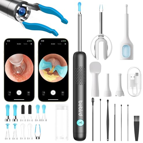 BEBIRD R1 Ultra Ear Wax Removal, Ear Cleaner with Camera Ear Scope, Wax Remove Ear Pick with Ear Otoscope Tweezers, Visual Dropper Cleaning Kit, Ear/Nose/Throat Examination Tool for Family-Black