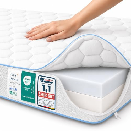Tesla Dreams MemoLUX Premium Topper & Matratzentopper 100x200cm – 12 cm Visco-Memoryschaum + Komfortschaum – druckentlastend & ergonomisch – Matratzenauflage – ÖKO-TEX Zertifiziert