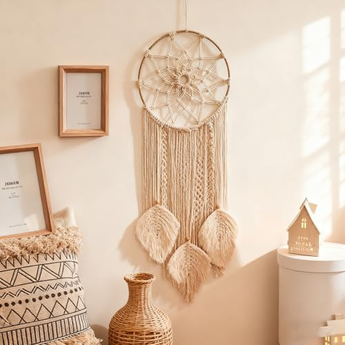 Ollanoos Handcrafted Boho Dream Catcher, Elegant Macrame Wall Hanging, Bedroom Decor for Home, Office, Weddings