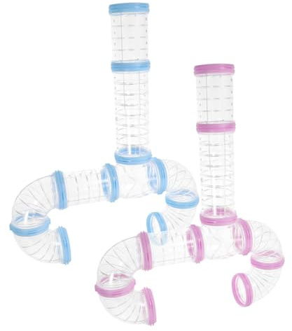 YARNOW 2 Juegos Túneles para Jaula de Hámster Conectores Transparentes DIY Accesorios Seguros para Ejercicio y Exploración de Pequeñas Mascotas Rosa y Azul