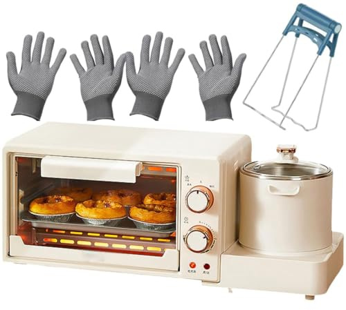 Stazione multifunzione per la preparazione della colazione, macchina per la colazione con sandwich all'uovo da 1050 W per la casa, forno elettrico da 8 litri con padella antiaderente e pentola da 0,