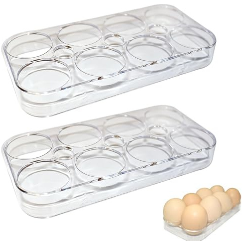 2 Stück Kühlschrank Eierhalter, 16 Eier Platzsparend Eierbehälter Eierbox Aufbewahrung Eier Transparentem Organizer für Kühlschrank Küche
