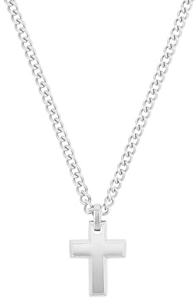 Tom Tailor Kette mit Anhänger für Herren, Edelstahl, 50+5 cm, silber, Kreuz-Anhänger, Geschenkidee, Halsschmuck, Herrenschmuck, 2100636