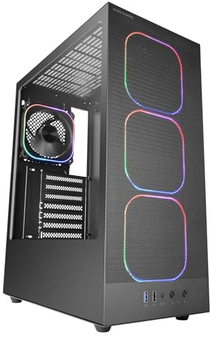 Mars Gaming MC-Nebula Caja Gaming ATX, 4 Ventiladores Line-Glow ARGB 120 mm, Frontal Mesh Metálico de Microperforación, CableHatch, Lateral de Cristal Templado, Negro