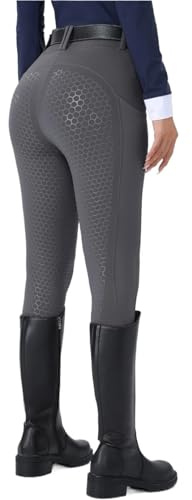 GIYXHU Pantalones De EquitacióN Pantalones de equitación for mujer, silicona, antideslizantes, resistentes al desgaste, elásticos, cintura alta, ajustados, con bolsillo(Dark grey,S)