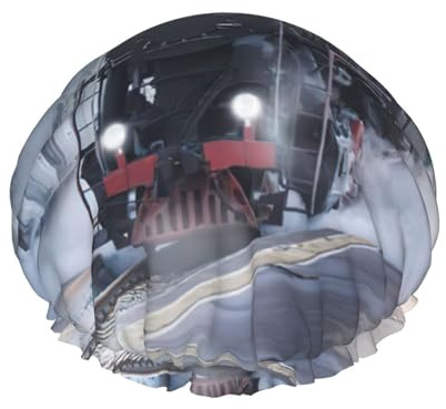 Copertura per capelli con stampa tramonto treno a vapore per doccia, cuffia per capelli regolabile elegante grande impermeabile