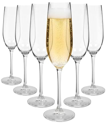 Argon Tableware Mayfair Crystal Champagne Flutes 210ml - Pack of 6, Lead-Free Crystal Glasses, Elegant Pulled Stem Design, Gift Boxed Sparkling Wine Flute Set for Home & Bar