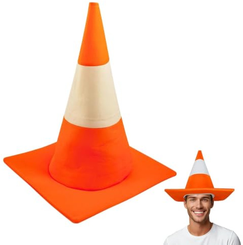 DYSWTUE Lustiger Hut mit Orangefarbenem Verkehrskegel, Lustiger Hut mit Orangefarbenem und Weißem Kegel-Verkehrsweg, Kostümzubehör für Männer und Frauen, Rollenspielparty, Halloween