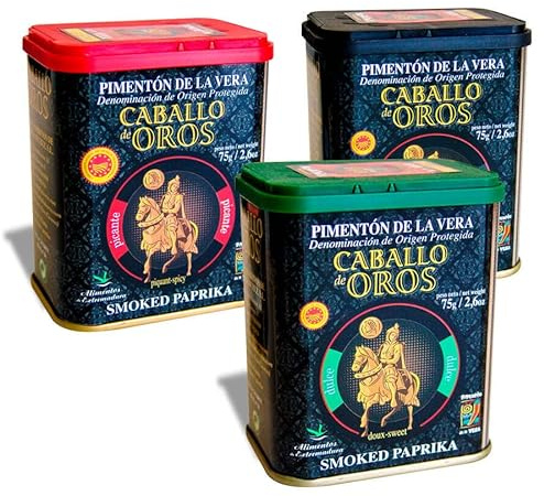 Caballo de Oros Pimentón de la Vera D.O.P. Pack de tres sabores, Dulce, Agridulce y Picante - 75 g
