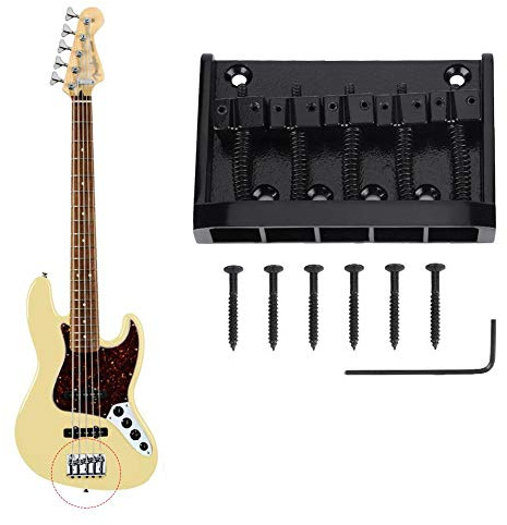Gitarren-Sattelstegplatte, 5-saitiges E-Bass-Steg-Saitenhalter-Ersatzzubehör in Metallqualität, schwarz oder silber.(Schwarz)