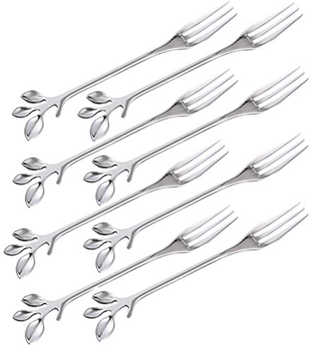 Turbokey Fruit Forks Cocktail Sticks Set of 8, Stainless Steel 4.7 Inches Mini Salad Forks Appetizer Cake Dessert Forks Party Supplies (8 Forks-Silver)